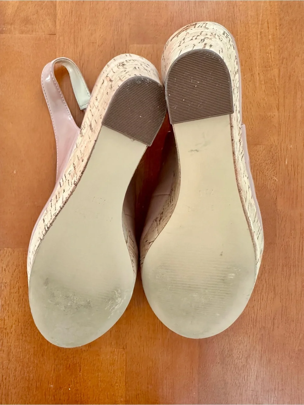 Nine West Patent Peep-Toe Cork Wedges in Dusty Rose